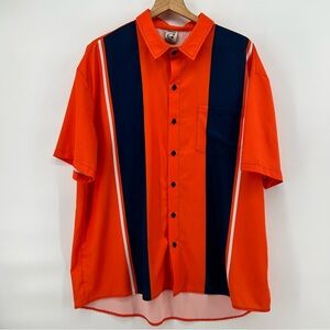 Hardaddy Shirt Mens Retro Bowling Short Sleeve Orange Navy Blue Striped Size XL